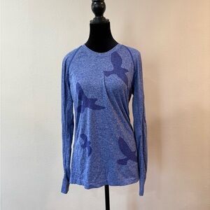 Oiselle Blue Long Sleeve Top with Bird Pattern